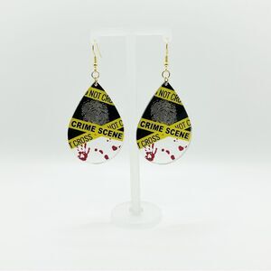 Novelty Earrings True Crime Gold Colored Ear-wire Crime Scene Tape Handcrafted